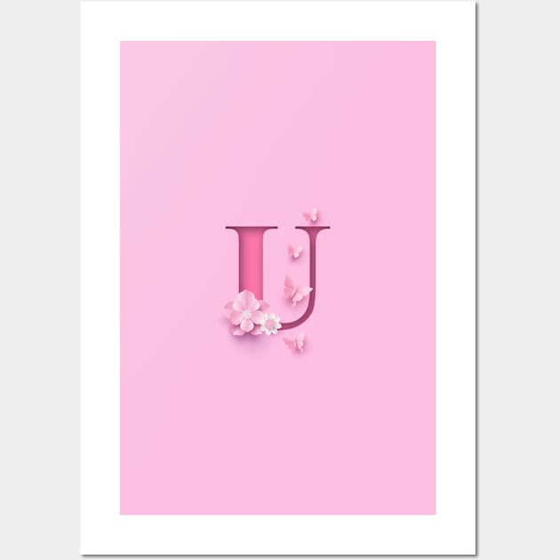 U Letter Personalized, Pink Minimal Cute Design, Birthday Gift, Christmas Gift Wall Art by PRINTPOSE